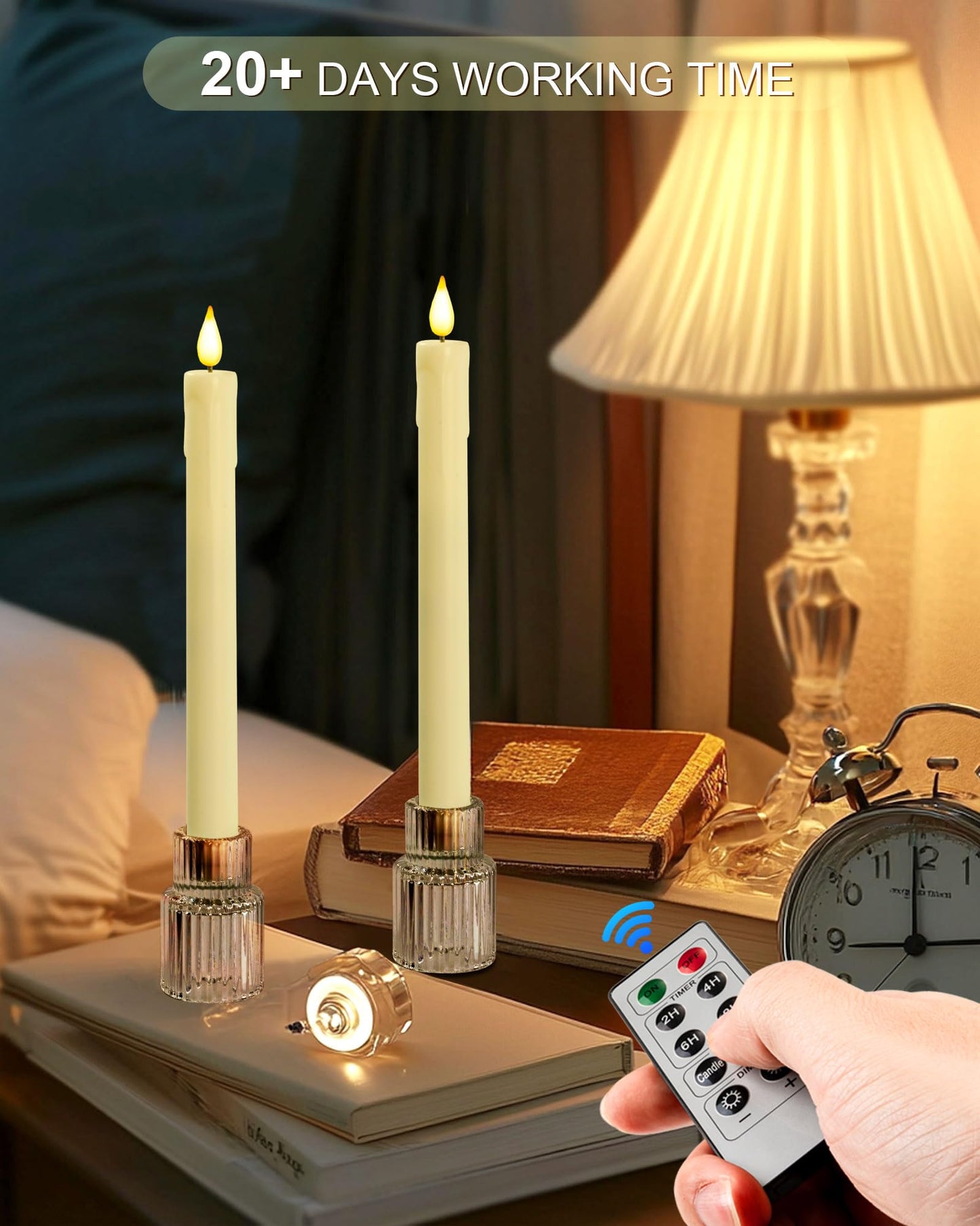 Homemory 6 Pack Plastic Taper Flameless Candles with Remote, Timer, Battery Operated CandleSticks with Flickering Bright Light, 9.6 Inches for Home Decoration