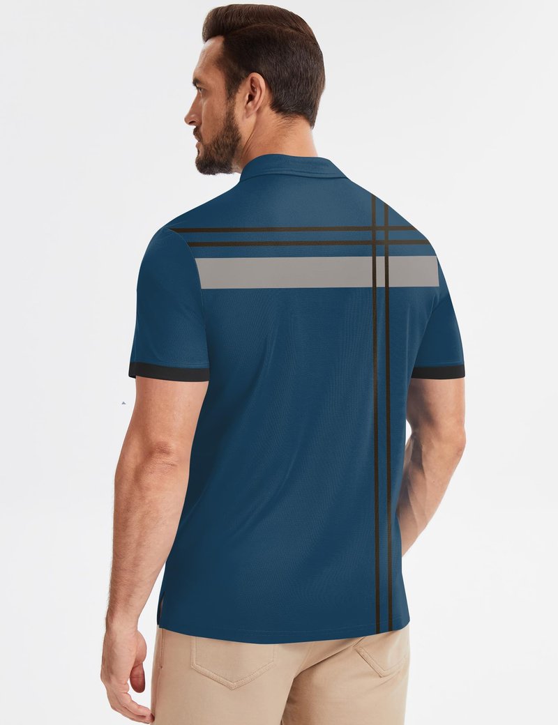 Poriff Mens Golf Shirts Short Sleeve Moisture Wicking Performance Quick Fit Casual Collared Golf Polo Shirt for Men Blue Print L