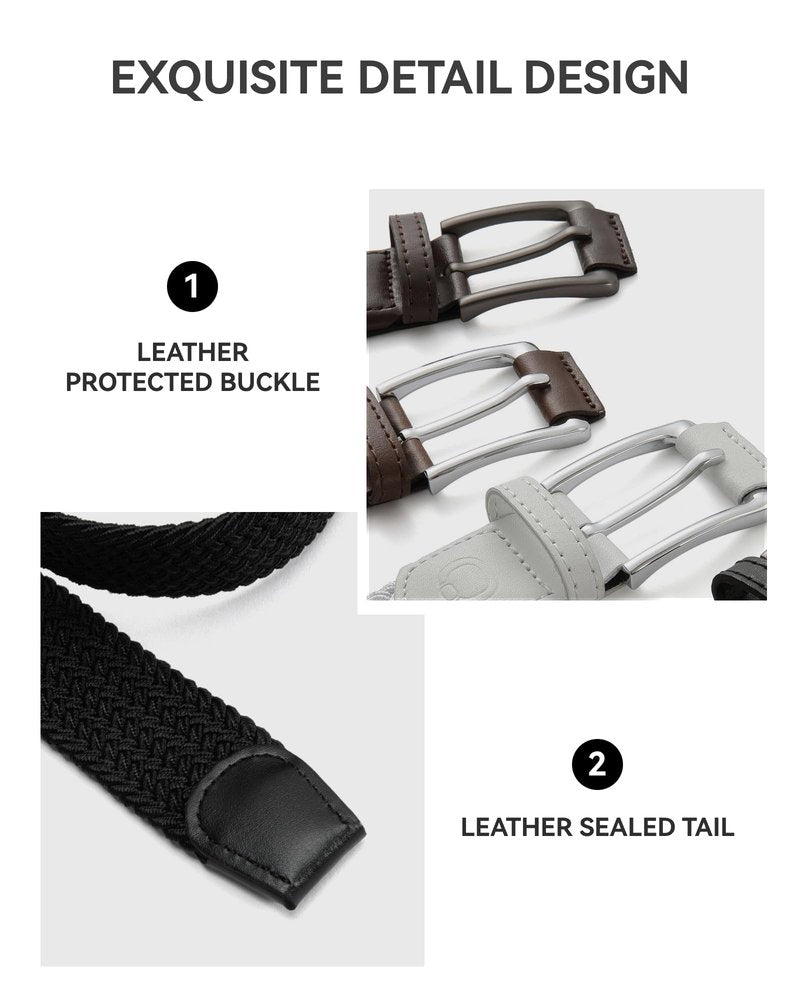 CHAOREN Mens Stretch Belt - 1 3/8" Elastic Braided Golf Belt for Men Women - Stretchy Web Fit Summer Casual Jeans