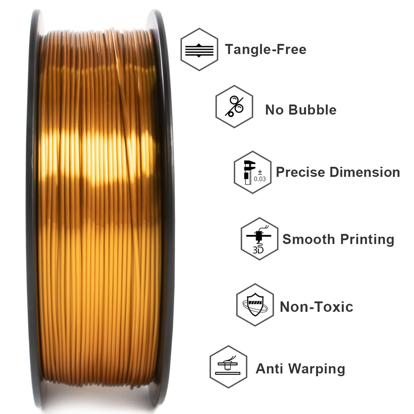 PLA Filament 1.75mm, Silk Style Filament, Geeetech 3D Printer Shine PLA Filament,1kg per Spool,Silk Gold