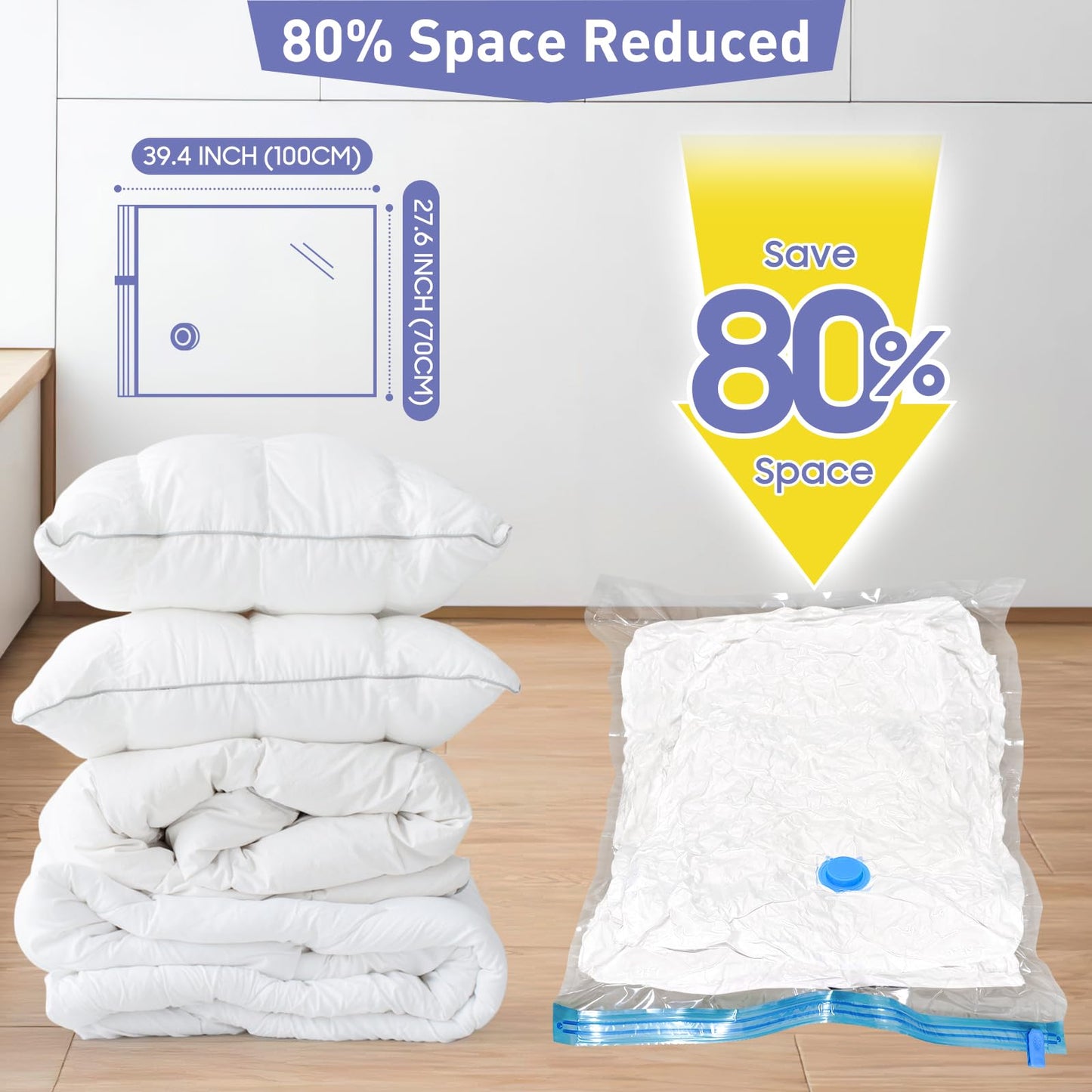 10 Pack Jumbo Vacuum Storage Bags with Hand Pump, 80% Storage Space Saving, Sturdy Leak-Free Space Saver Vacuum Seal Bags for Clothing, Vacuum Compression Bags for Travel Lugggage Blankets Comforters