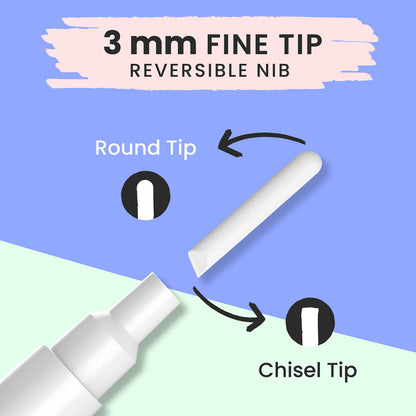 Chalkola White Chalk Pens - White Dry Erase Liquid Chalk Pens for Chalkboard, Blackboard, Window, Bistro, Car Glass, Board, Signs - 3mm Reversible Bullet & Chisel Point