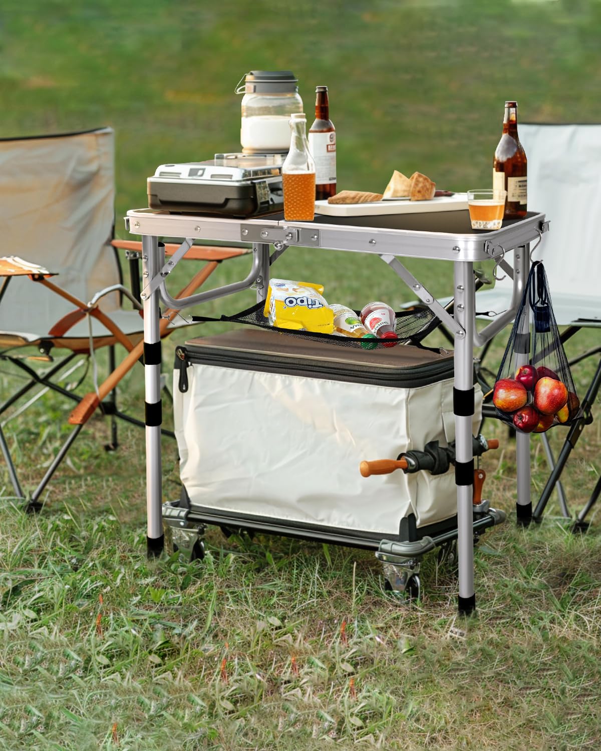 Sportneer Folding Table: Adjustable Height Camping Essentials 23.6" L x 15.7" W 3 Height with Mesh Layer - Compact & Portable Small Folding Table for Outdoor Camp Garden Picnic BBQ Dining Cooking