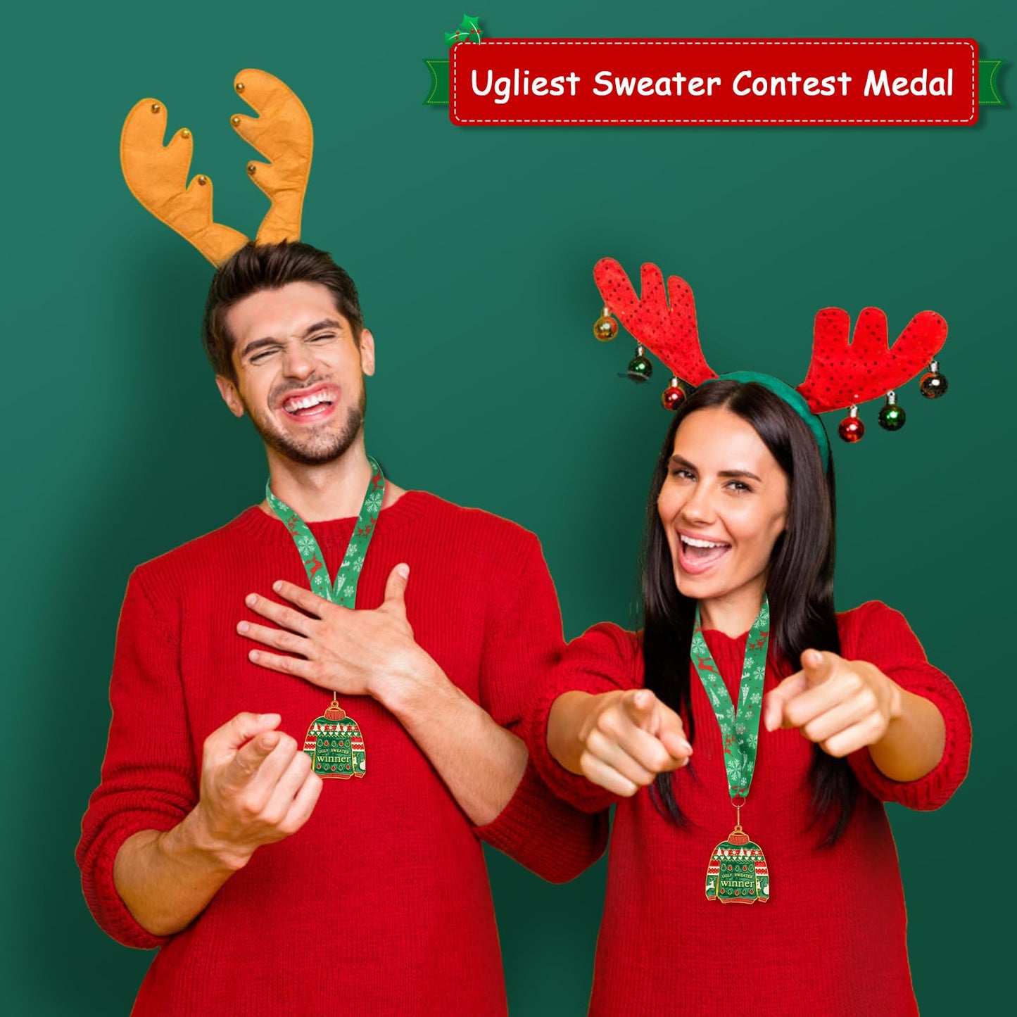 Abaokai Ugly Sweater Medal Christmas Style Neck Ribbon, Award Contest Medals, Best Ugly Christmas Sweater Trophy