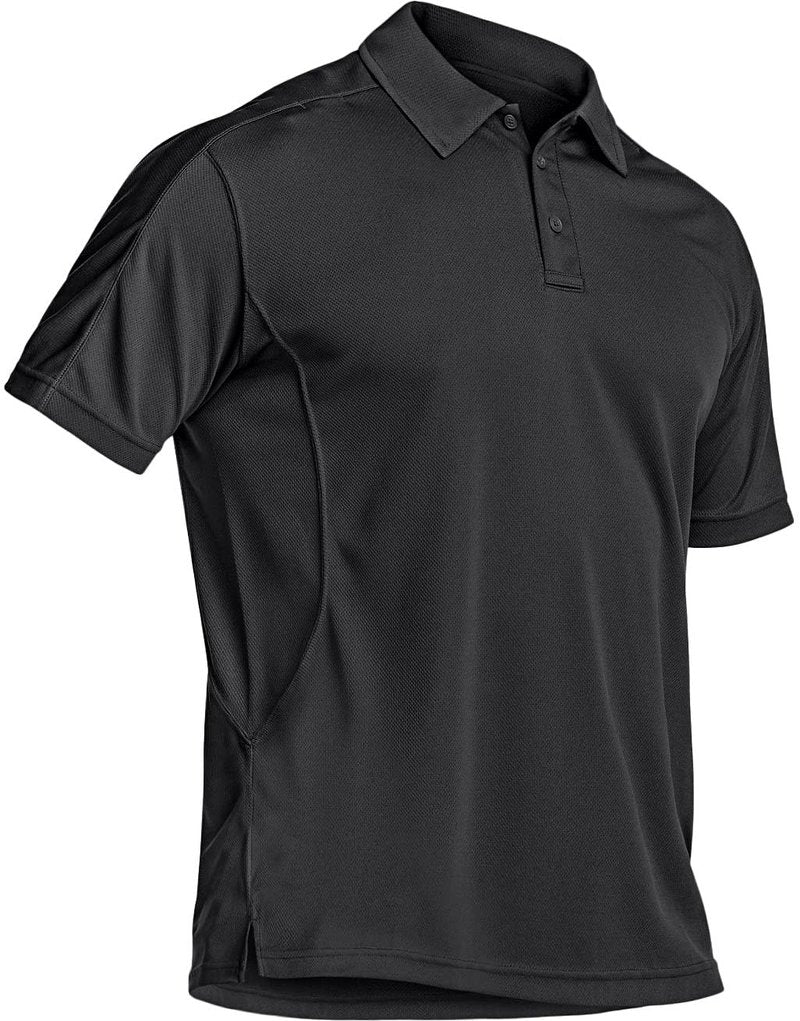 CQR Men's Quick Dry Tactical Polo Shirt, Lightweight Breathable Performance Polo, Short Sleeve UPF 50+ Outdoor Golf Shirt, Frost Pro Black, Large