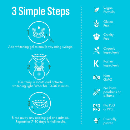 Cali White Teeth Whitening Strip Kit with LED Light and Batteries - Organic Peroxide Teeth Whitening Gel - Set of White Strips - 2x5ml Syringes, Thermoform Whitening Kit Trays and Case