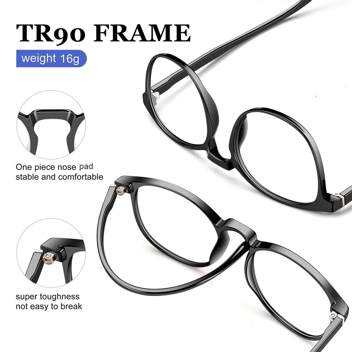 FEIYOLD Blue Light Blocking Glasses Women/Men,Retro Round Anti Eyestrain Computer Gaming Glasses(Black+Blue)