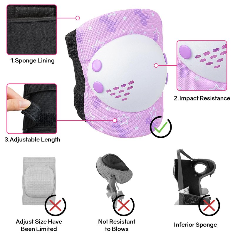 AuSletie Knee Pads for Kids Girls Protective Gear Set Adjustable Knee Pads and Elbow Pads Set with Wrist Guard for Girls Kids Toddler Roller Skates Bike Cycling Skateboard Scooter (Purple Unicorn)