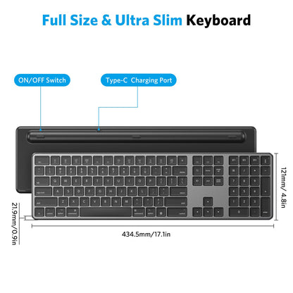 OMOTON Bluetooth Keyboard Compatible with Mac, with Numeric Keypad, Rechargeable Wireless Keyboard Compatible with MacBook Pro/Air, iMac, Mac mini/Pro Laptop and PC (Silver)