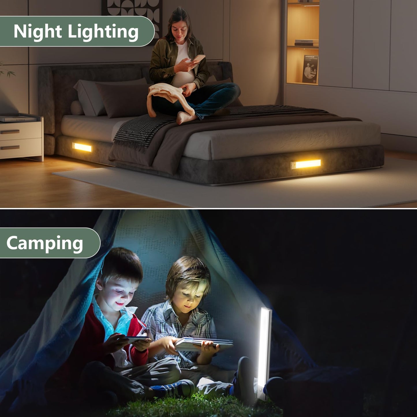 BokiHuk Cabinet Lighting LED with Motion Sensor Pack of 2 Cabinet Light Cabinet Light LED Strip Dimmable USB Rechargeable Under-Unit Light Kitchen for Wardrobe, Stairs, Boot