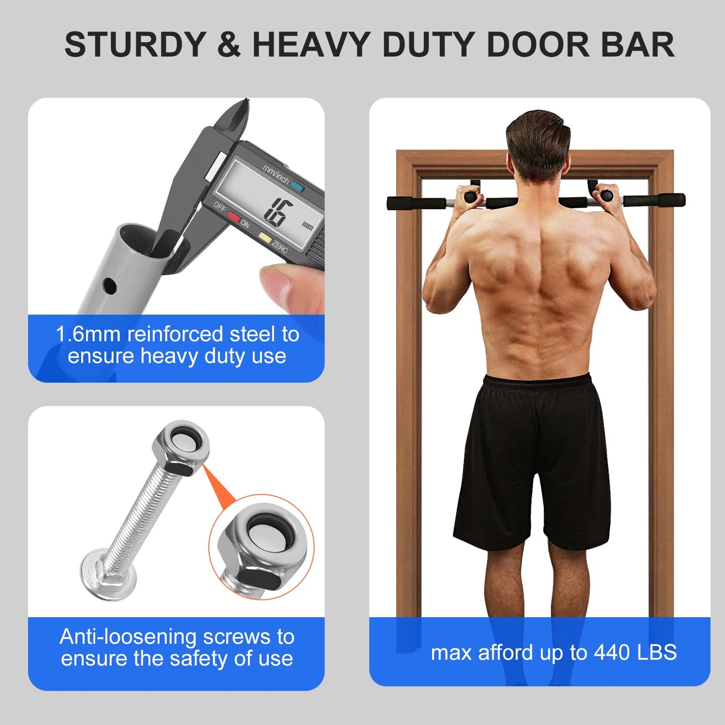 Doorway Pull Up Bar for Home Gym, Adjustable Width, Heavy-Duty Steel