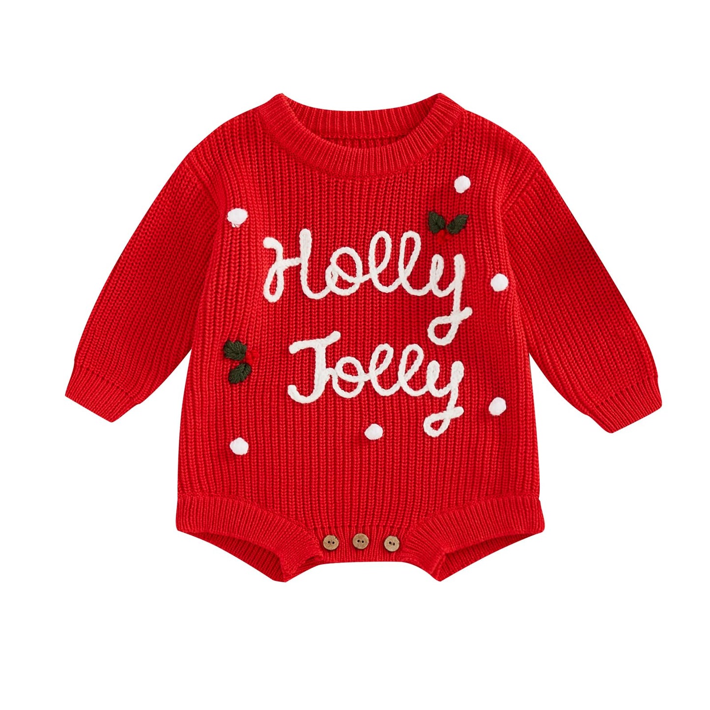 FYBITBO Baby Christmas Sweater Newborn Infant Girl boy Knit Sweater Romper Pullover Sweatshirt Onesie Fall Winter Clothes (Red Holly Jolly,0-3 Months)