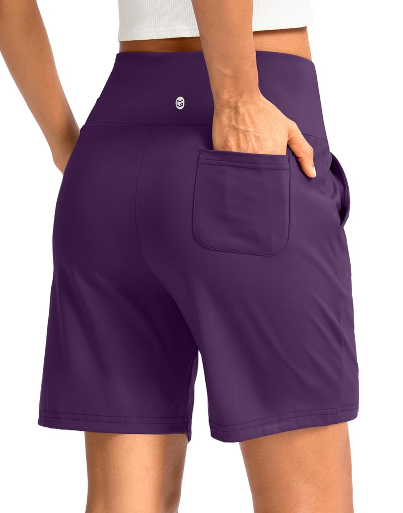 G Gradual Women's Bermuda Long Shorts with Pockets 7" High Waisted Knee Length Shorts for Women Walking Athletic Workout(Purple-L7,XXL)