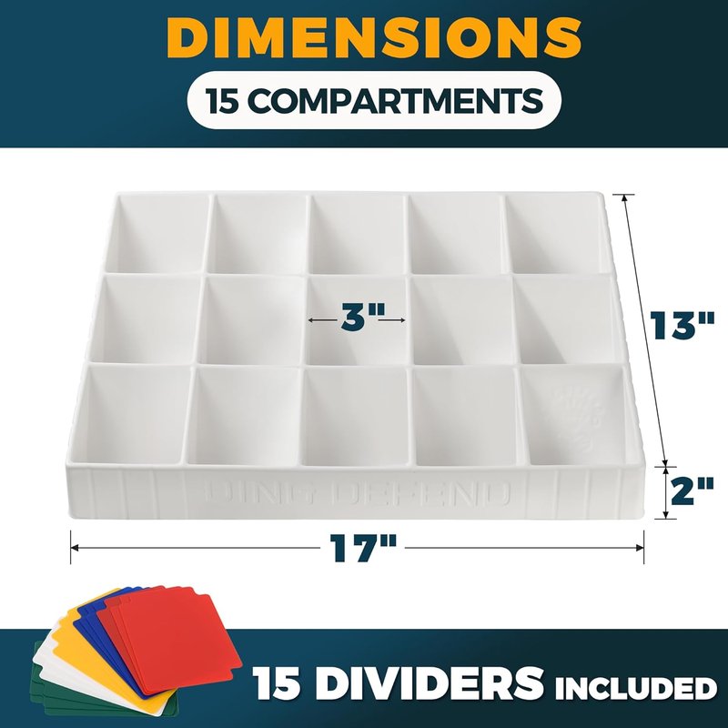 Card Sorting Tray - Stackable 15-Compartment Organizer for Trading Cards | Includes 15 Dividers, White