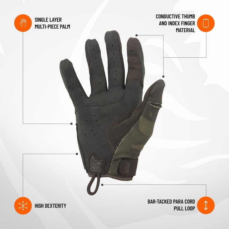 PIG FDT Alpha Full Dexterity Gloves for Shooting Sports, Touchscreen Compatible, Breathable, 1 Pair, Multicam Black, Large