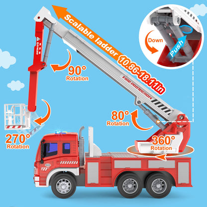 GizmoVine Fire Engine Toys, Large Fire Truck with Lights Sound Rescue Ladder, Friction Powered Large Toy Firetruck, Kids Big Trucks, Brithday for Children Age 3 4 5 6 7 8 Year Olds