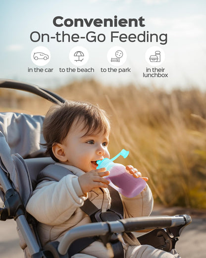 Jelly Ruru Silicone Reusable Baby Food Pouches with Straws, Leakproof Refillable Squeeze Pouches, Dishwasher, Freezer, Microwave Safe, Baby Food Storage for Homemade Puree, Yogurt (one size, Count, 4)