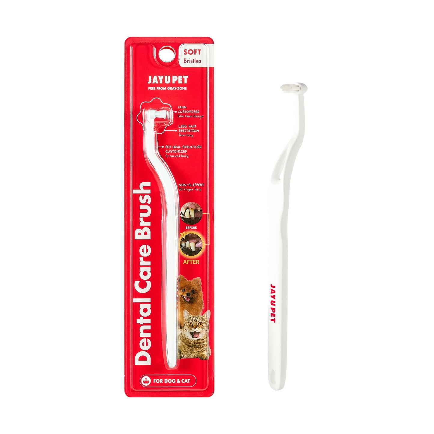 JAYU PET Dental Care Brush (Soft Bristles) 1ea - Dog Toothbrush, Cat Toothbrush, Dental Care for Kitten and Small Dogs, Removing Old Plaque and Tartar, Cat Teeth Brushing & Easy Cleaning