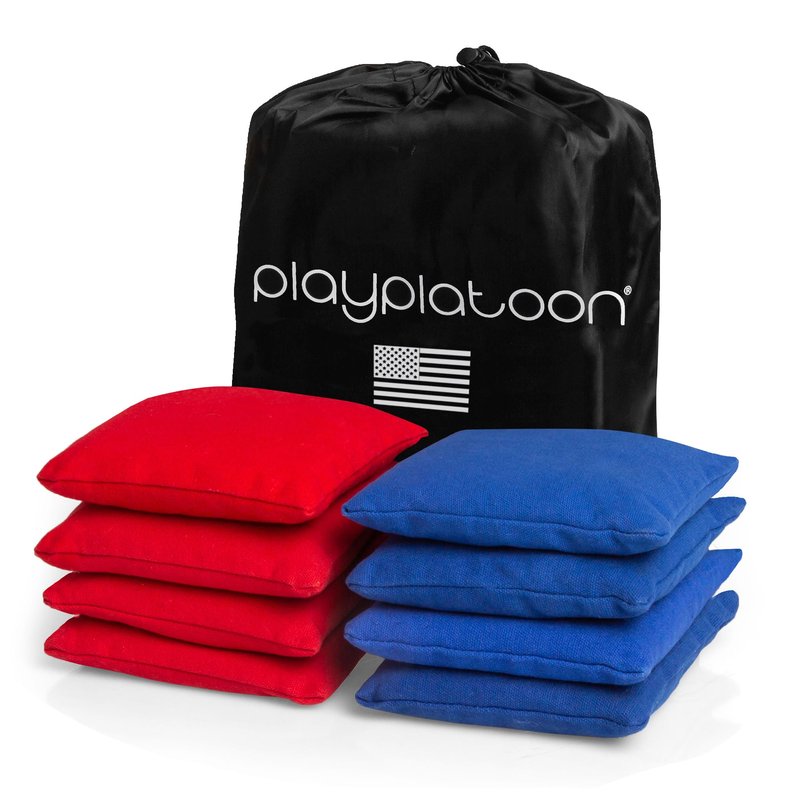 Premium Weather Resistant Duck Cloth Cornhole Bags - Set of 8 Bean Bags for Corn Hole Game - 4 Red & 4 Blue