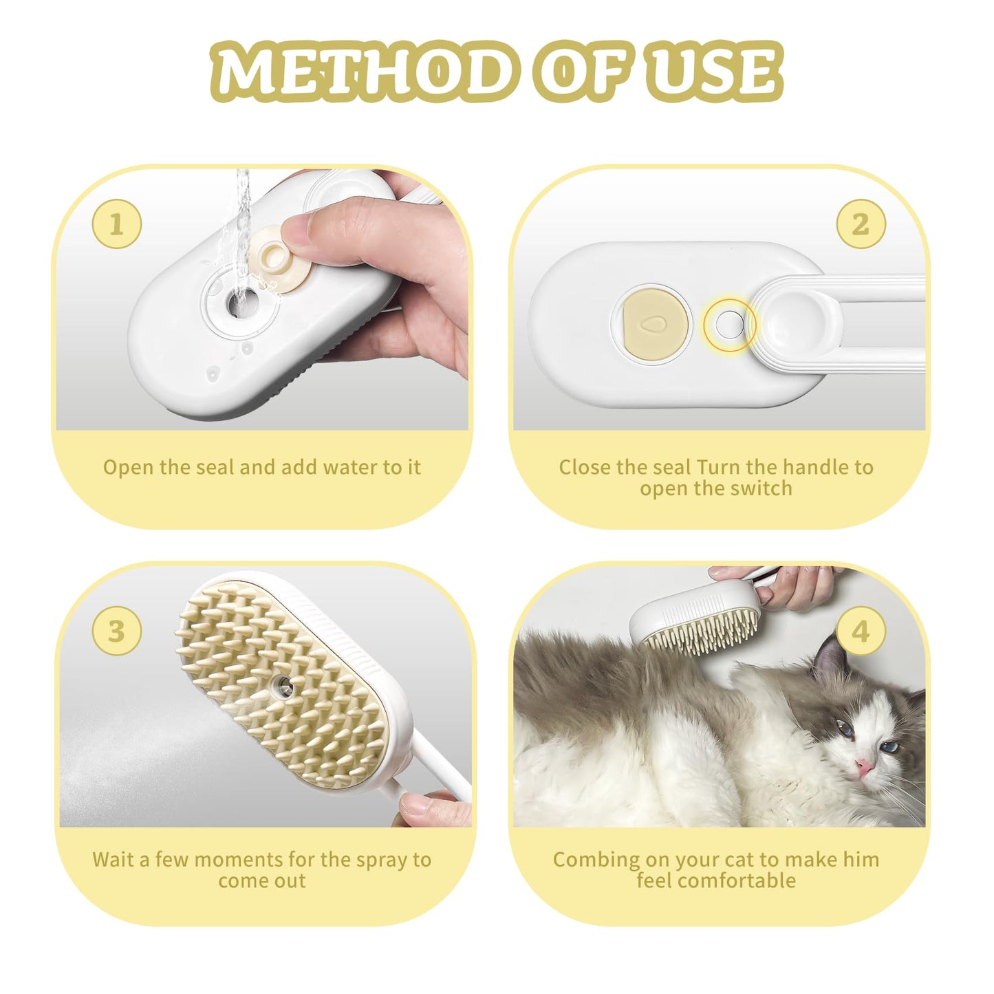 3-in-1 Rechargeable Steam Brush for Cats & Dogs - Anti-Static Spray Pet Grooming Brush with Warm Mist Massage, Hair Shedding Control, Detangling Comb & Cleaning Tool for Effective Deshedding