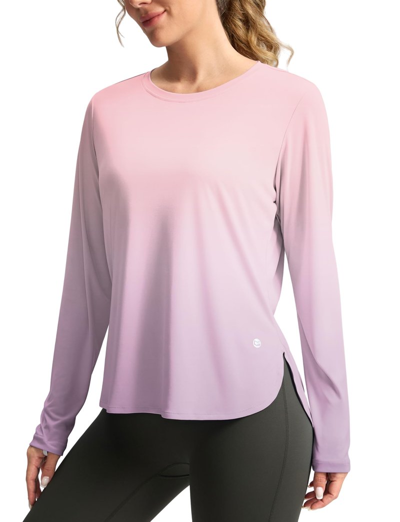 Women's Sun Shirts UPF 50+ Long Sleeve UV Protection Shirt Lightweight Quick Dry Workout Hiking Tops for Women(Pink/Purple Gradient,XL)