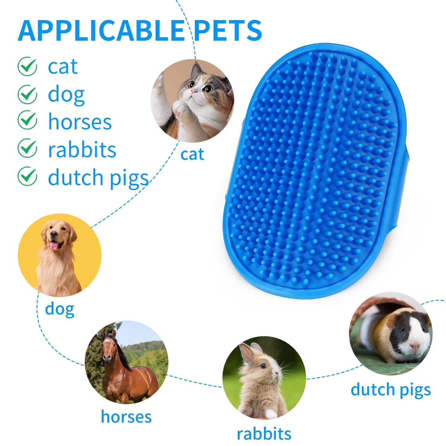 DSOE Dog Grooming Brush，Pet Shampoo Massage Bath Brush Comb with Adjustable Loop Handle for Grooming Short and Long Hair Cats and Dogs, 2pcs(Tapered brush head, Blue+Green)