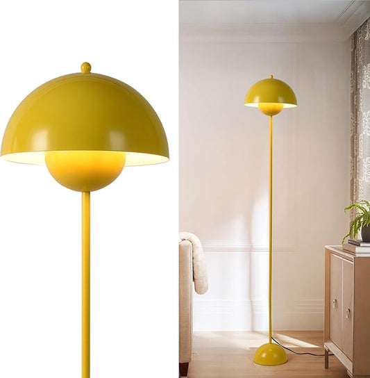 SUNLLOK Flower Pot Floor Lamp for Living Room, Metal Dome Lampshade Standing Floor Lamp with Foot Switch, Modern Reading Floor Light Fixture for Kitchen Island, Bedroom, Restaurant (Yellow)