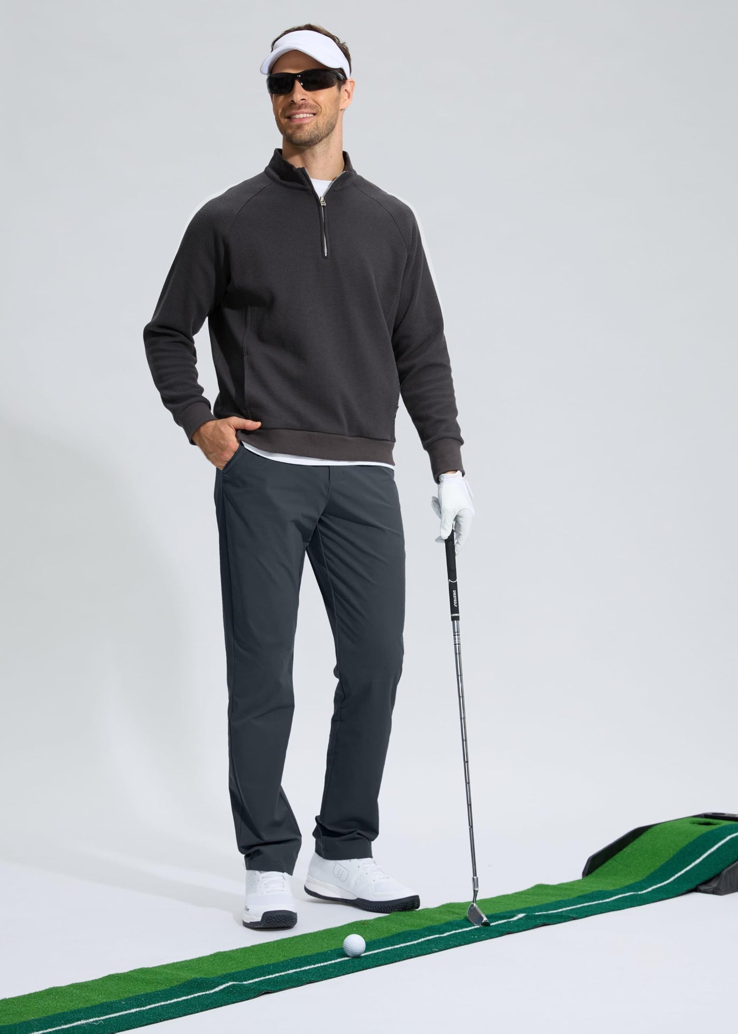 Pudolla Men's Golf Pants Stretch Work Pants for Men Dress Comfy Pants 32 Lightweight Quick Dry Casual Trousers(Iron Grey 30Wx32L)