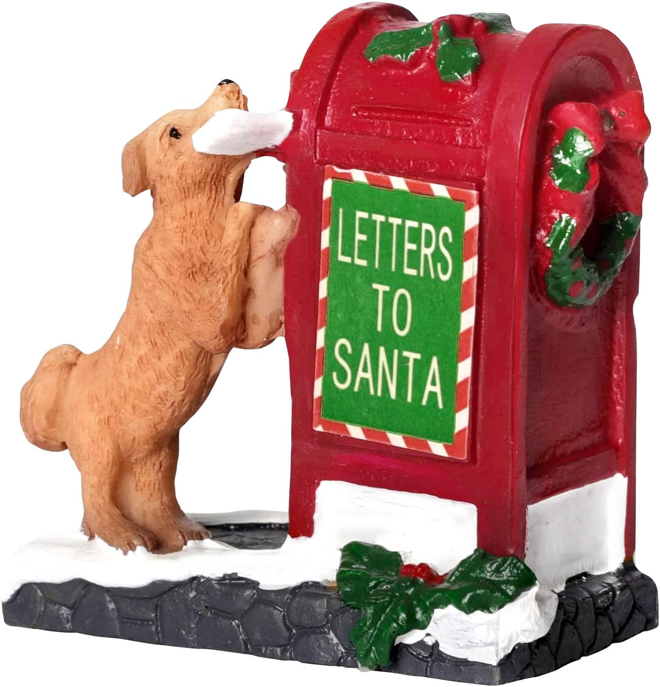HUNTHAWK Christmas Village Accessories Santa's Mailbox Village Sets Home Collection Ornament Christmas Decoration Cute Resin Puppy for Christmas Festival