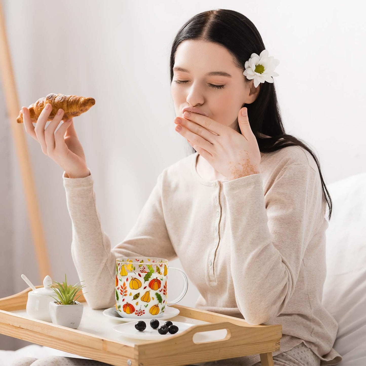 CHENGU Pumpkin Mug with Handle, 15 oz Clear Pumpkin Glass Cup Gift Fall Cup with Stainless Steel Spoon for Coffee Tea Milk Stuff Decor for Christmas Thanksgiving