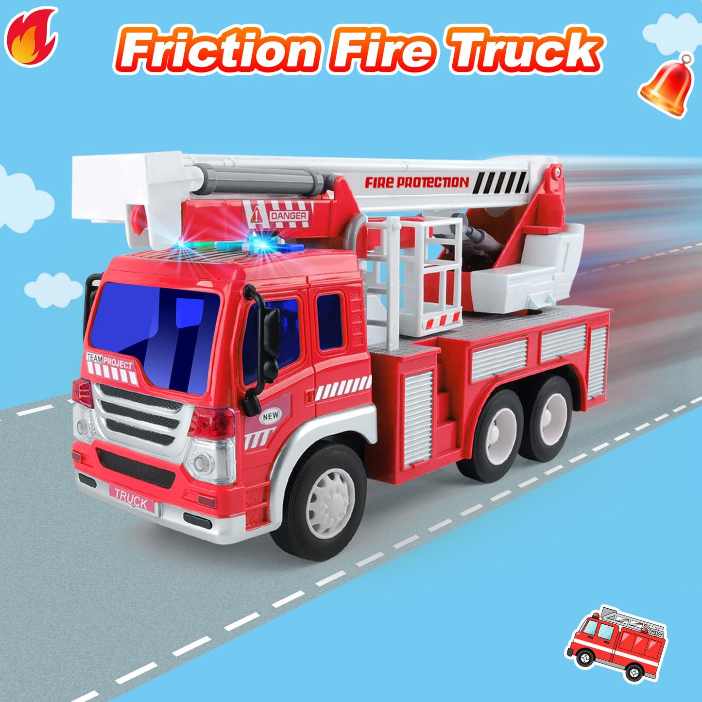 GizmoVine Fire Engine Toys, Large Fire Truck with Lights Sound Rescue Ladder, Friction Powered Large Toy Firetruck, Kids Big Trucks, Brithday for Children Age 3 4 5 6 7 8 Year Olds