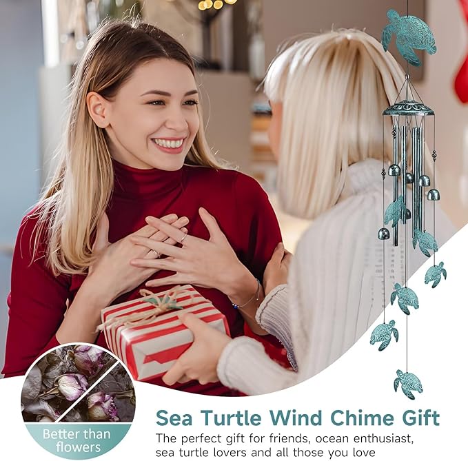 Sea Turtle Wind Chimes for Outside,41" Metal Windchimes, Housewarming/Halloween/Festival/Memorial Turtles Gifts for Women/Men, Sea Turtle Decor for Outside, Patio or Yard, Garden