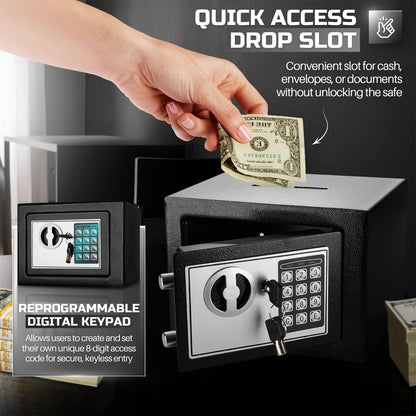 Flexzion Electronic Drop Safe Box with Digital Combination Lock - Cash Safe for Cabinets, Home & Office Security (9"x7"x7"), Black