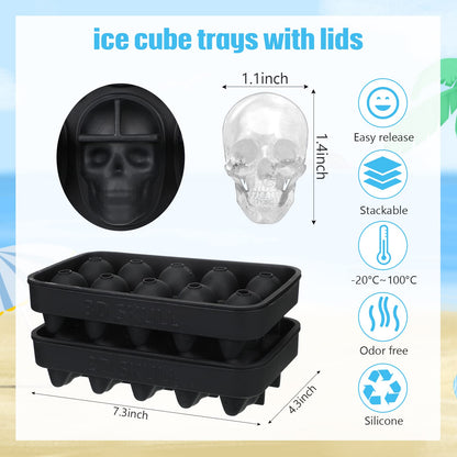 Hoolerry 2 Pack Silicone Skull Ice Cube Maker Mold Flexible Skull Ice Cube Tray for Whiskey Baking Chocolate Candy Resin