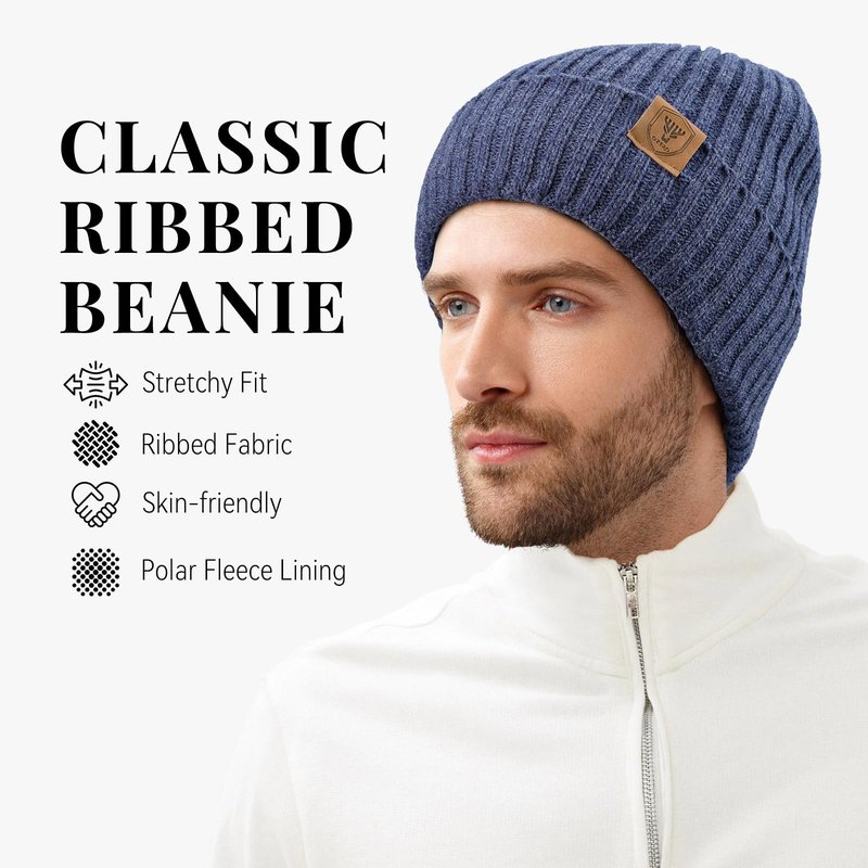 OZERO Knit Beanie Winter Hat, Thermal Thick Polar Fleece Snow Skull Cap for Men and Women