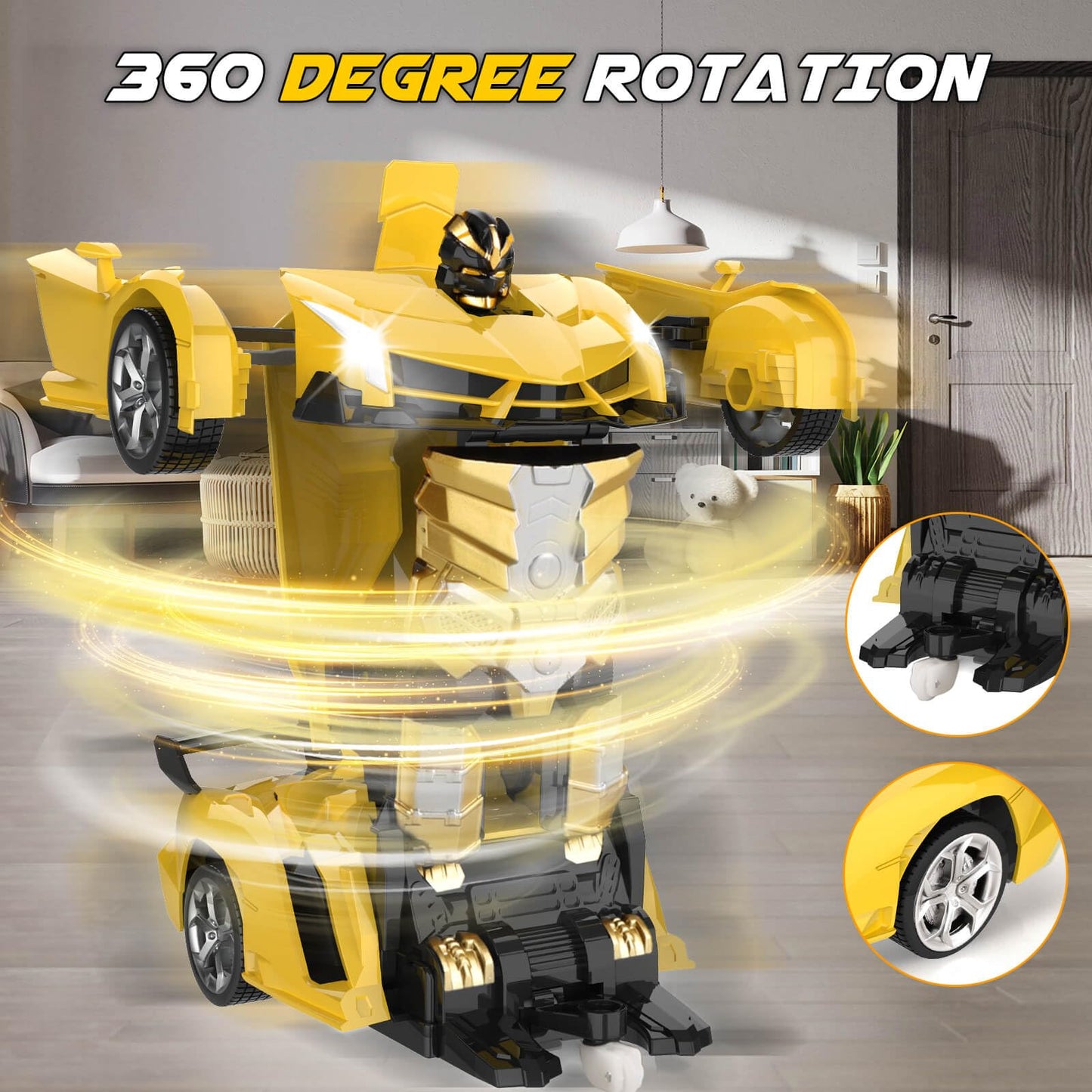 Britik Toys for Kids 3-8 Year Old: Transforming Remote Control Car Toys Gifts for Boys Age 3 4 5 6 7 8 Birthday Presents Toy for Toddler Transformable 2 in 1 Robot RC Car Toy 360° Rotating-Yellow