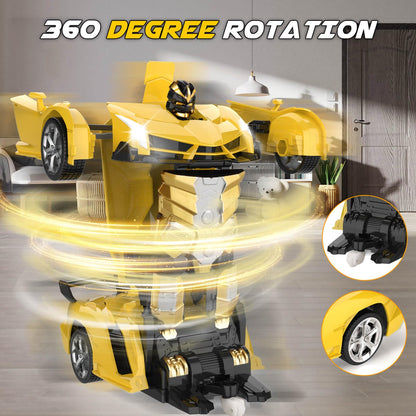 Britik Toys for Kids 3-8 Year Old: Transforming Remote Control Car Toys Gifts for Boys Age 3 4 5 6 7 8 Birthday Presents Toy for Toddler Transformable 2 in 1 Robot RC Car Toy 360° Rotating-Yellow