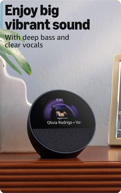 Amazon Echo Spot (newest model), Great for nightstands, offices and kitchens, Smart alarm clock with Alexa, Black