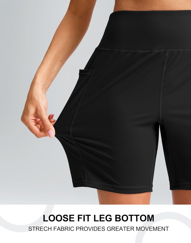 G Gradual Women's 7'' Athletic Long Shorts with Pockets High Waisted Stretch Bermuda Shorts for Women Walking Workout Casual(Black,L)