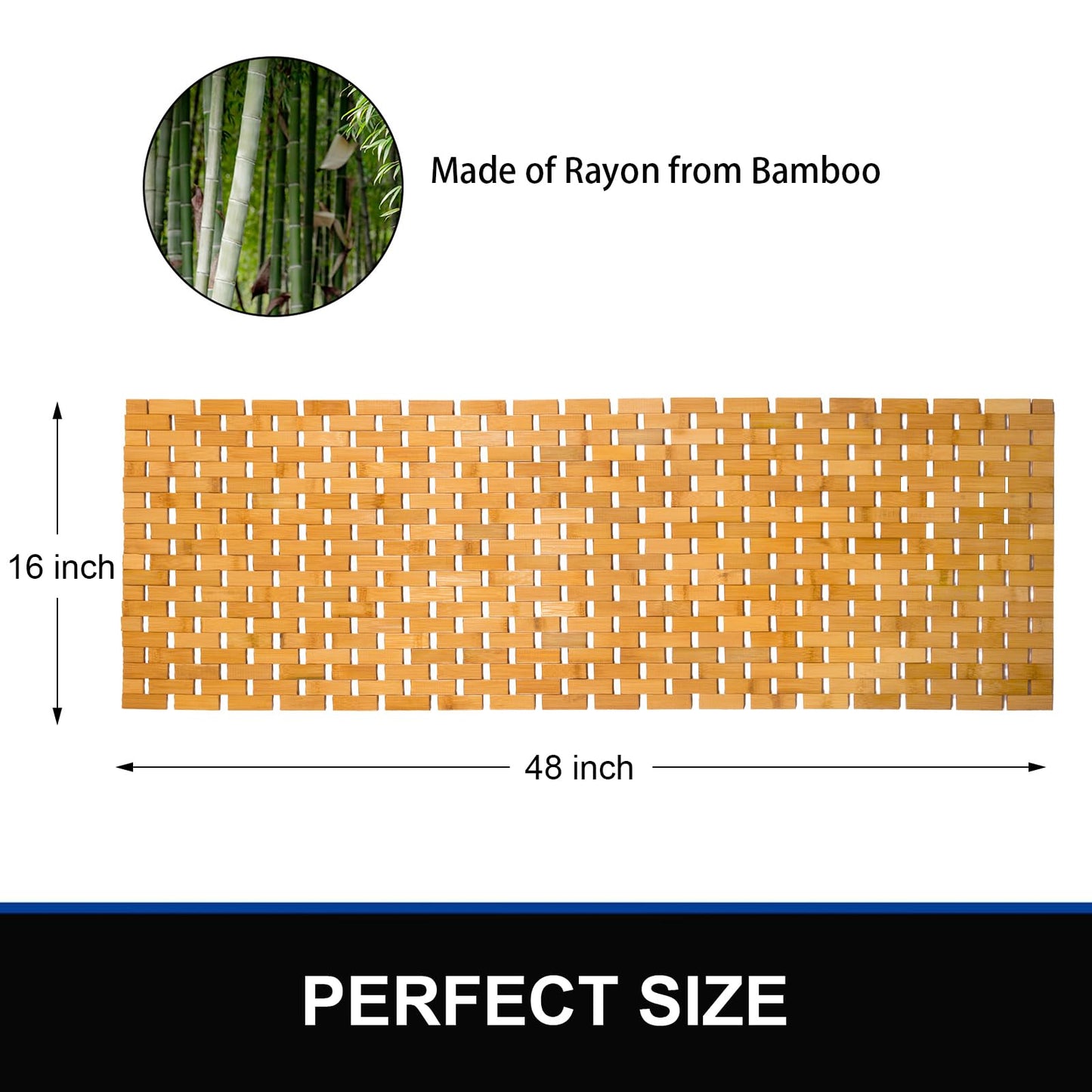 Fovlaurs Bambo Bath Mat Bathroom Runner Long Large Rugs Floor Wood Shower Bathtub Waterproof Non Slip Accessories 16x48 Inch Easy to Clean, Natural, 1 pc