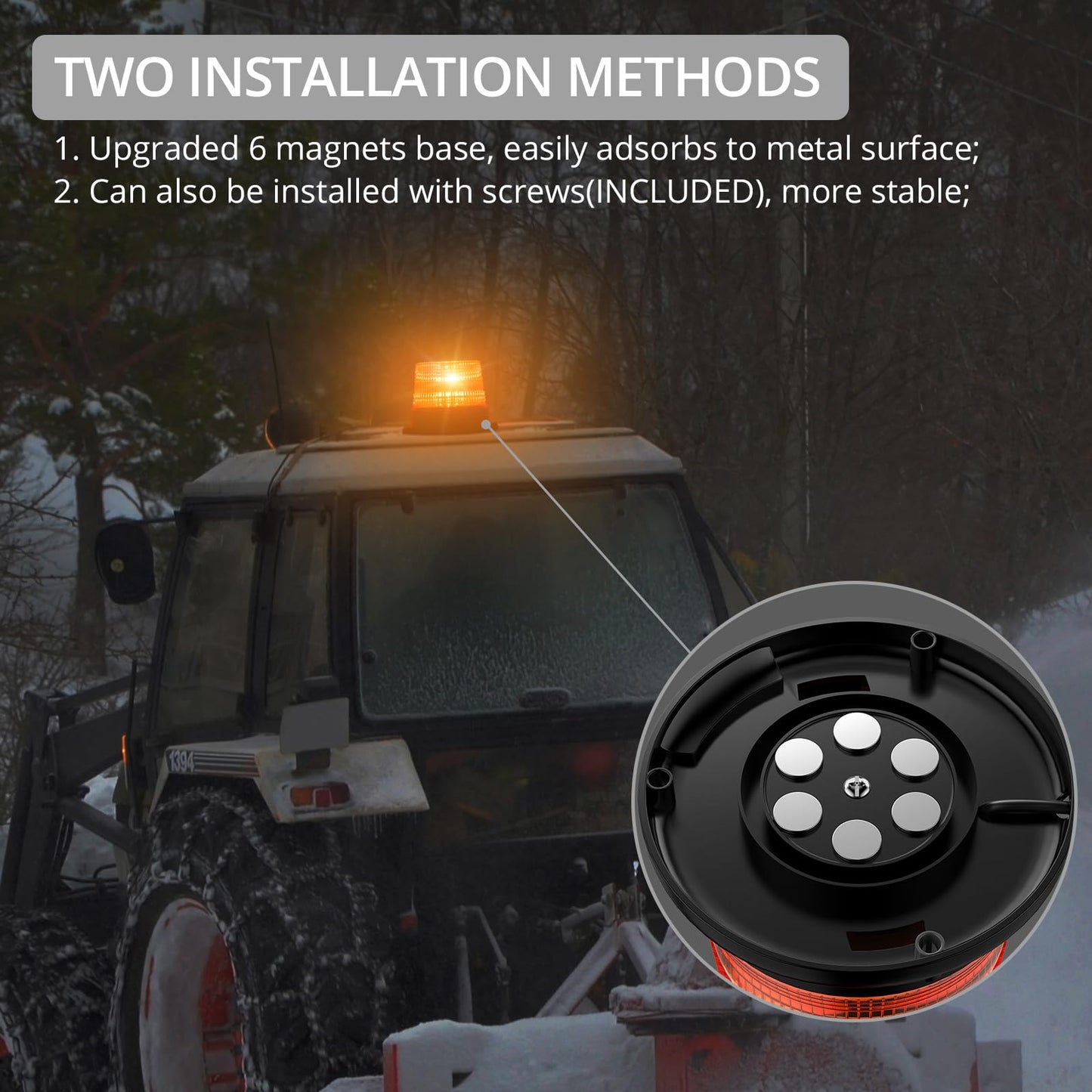 Justech 12/24V Flashing Beacon 40W 40 LED Emergency Warning Strobe Light Amber Strobe Lights 7 Flash Modes Waterproof with Magnetic Base for Truck Vehicle