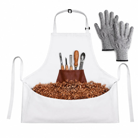 Unittype Wood Carving Apron with Cut Resistant Gloves, Heavy Duty Canvas Woodworking Apron with Leather Chest Guard, Tool Pockets, Sawdust Catcher, Carpenter Gift for Workshop Dad