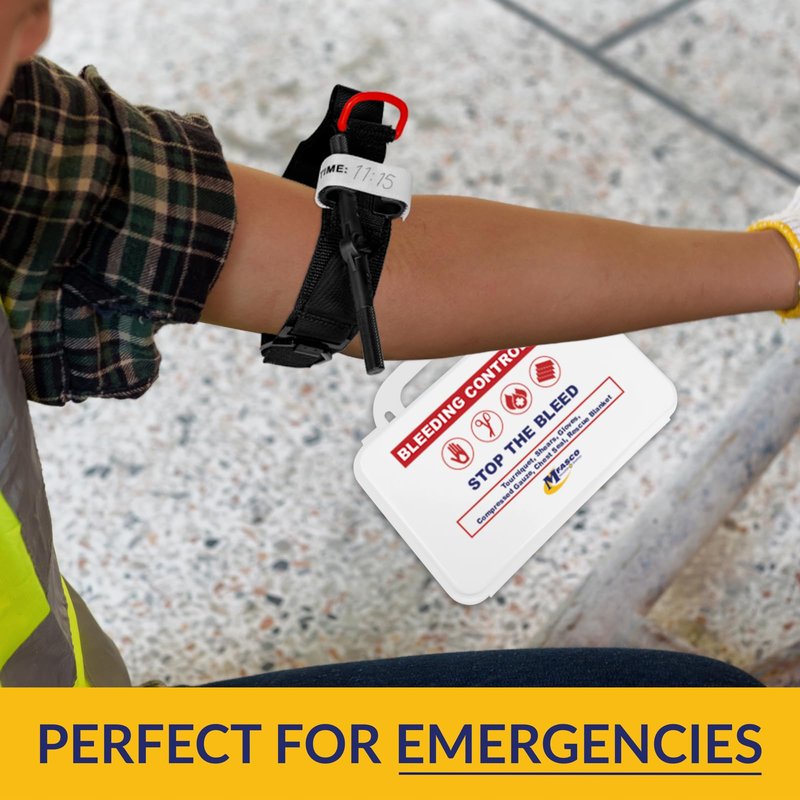 MFASCO 10-Piece Stop The Bleed - Bleeding Control Kit, Tourniquet, Compressed Gauze, Chest Seal, Portable, Easy-to-Open Packaging, Packed in A Plastic Kit That Can Be Mounted or Carried