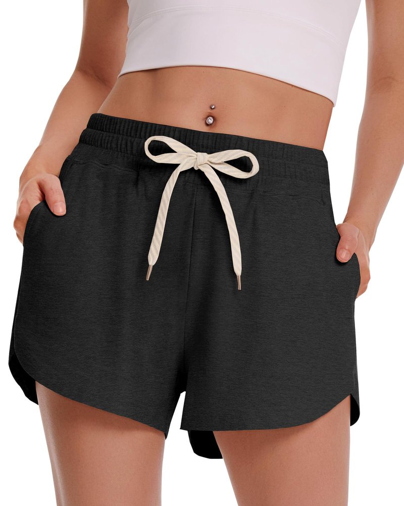 CAMPSNAIL Athletic Shorts for Women - Workout Casual High Waisted Black Sweat Shorts Comfy for Running Gym Lounge Summer