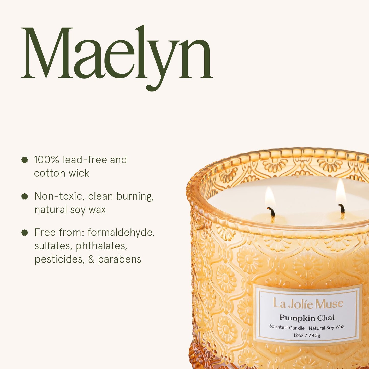 LA JOLIE MUSE Fall Candles – Pumpkin Candle with Spicy Chai & Vanilla | 12 oz Double Wick Soy Candle | 60 Hours Clean Burn | Autumn Home Décor & Hosting Gift