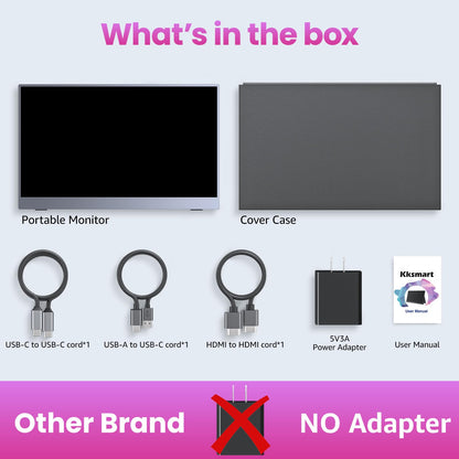 Portable Monitor 18.5 inch 1080P FHD 128% sRGB 100Hz, Travel Monitor for Laptop MacBook Surface PC Xbox PS5, HDMI Dual USB-C VESA Compatible Built-in Speaker, with Kickstand