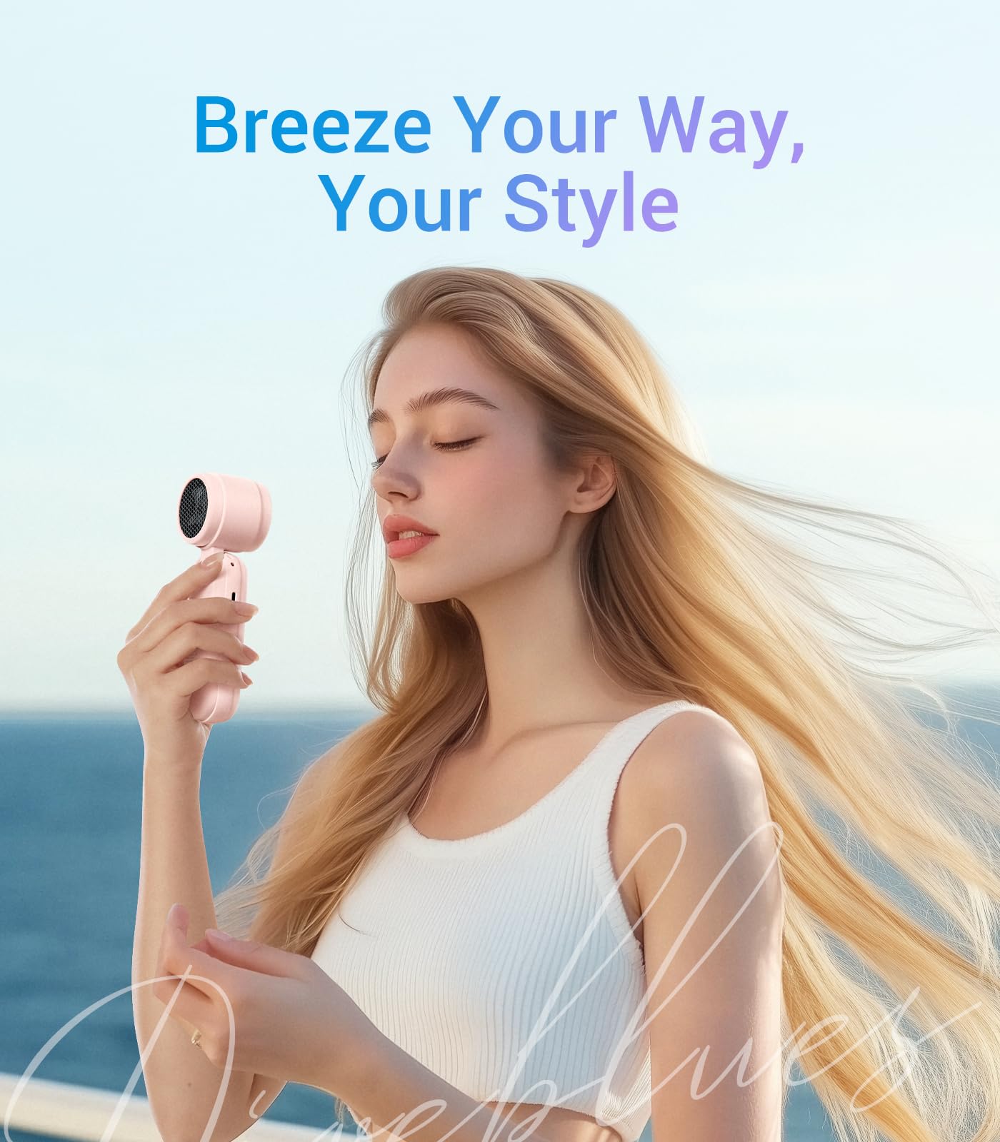 Diveblues Handheld Turbo Fan, USB Rechargeable Battery Powered, Small Portable Pocket Fan for Travel, Outdoor, Home, Office, Concerts, Lash, Gift for Women(Pink)