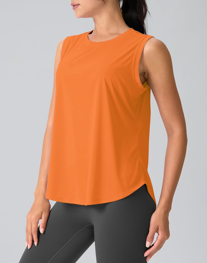 SANTINY Women's Sleeveless Workout Tops Breathable Lightweight Active Tennis Yoga Shirts Athletic Running Tank Tops for Women (Neon Orange_L)