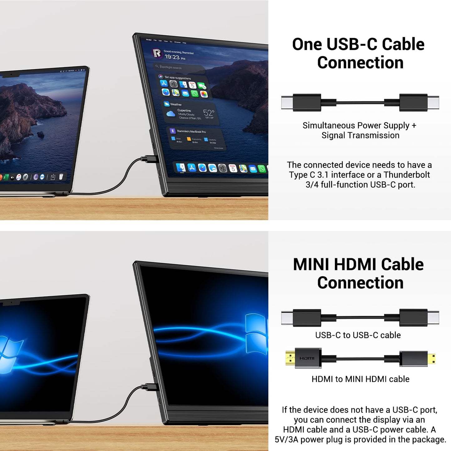 EVICIV Portable Monitor 15.6" 1080P, FHD Travel Monitor for Laptop, IPS Portable Screen w/VESA & Kickstand, USB-C Mini HDMI External Screen for Laptop/PC/Phone, Compatible with PS3/4/5/Xbox/Switch