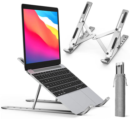 ivoler Laptop Stand, Laptop Holder Riser Computer Tablet Stand, 6 Angles Adjustable Aluminum Ergonomic Foldable Portable Desktop Holder Compatible with 10-15.6” MacBook,iPad, HP, Dell, Lenovo Silver